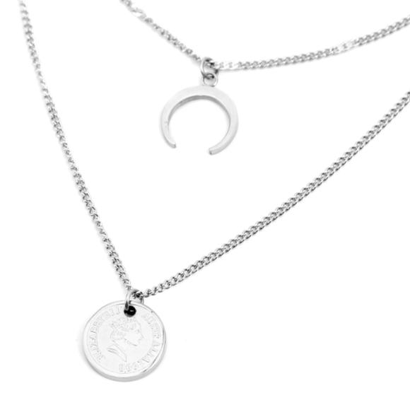 Black Austrian crystal layered necklace in stainless steel - Picture 3 of 5